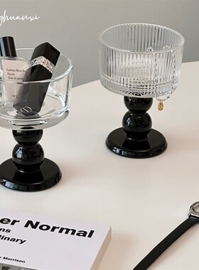 中古风高脚d玻璃杯摆件高颜值饰品收纳碗冰淇淋甜品甜酒杯装饰道