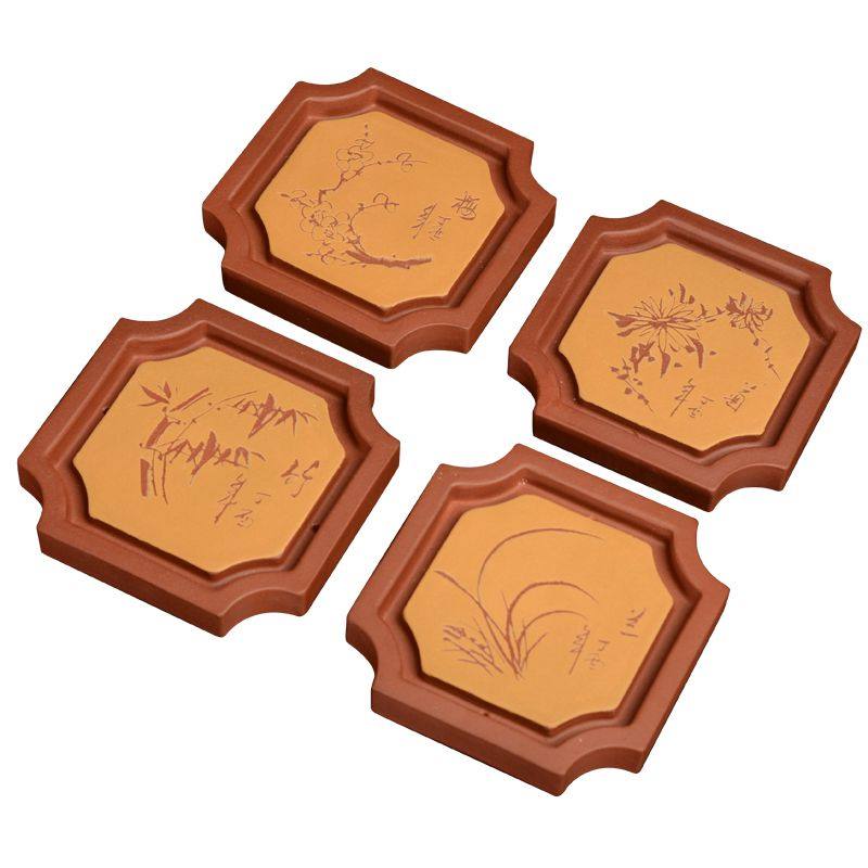 紫砂双色 清水泥段泥手工刻花梅兰竹菊紫砂壶承 壶垫 底座茶具,淘宝优惠券,粉丝福利购,淘宝优惠卷