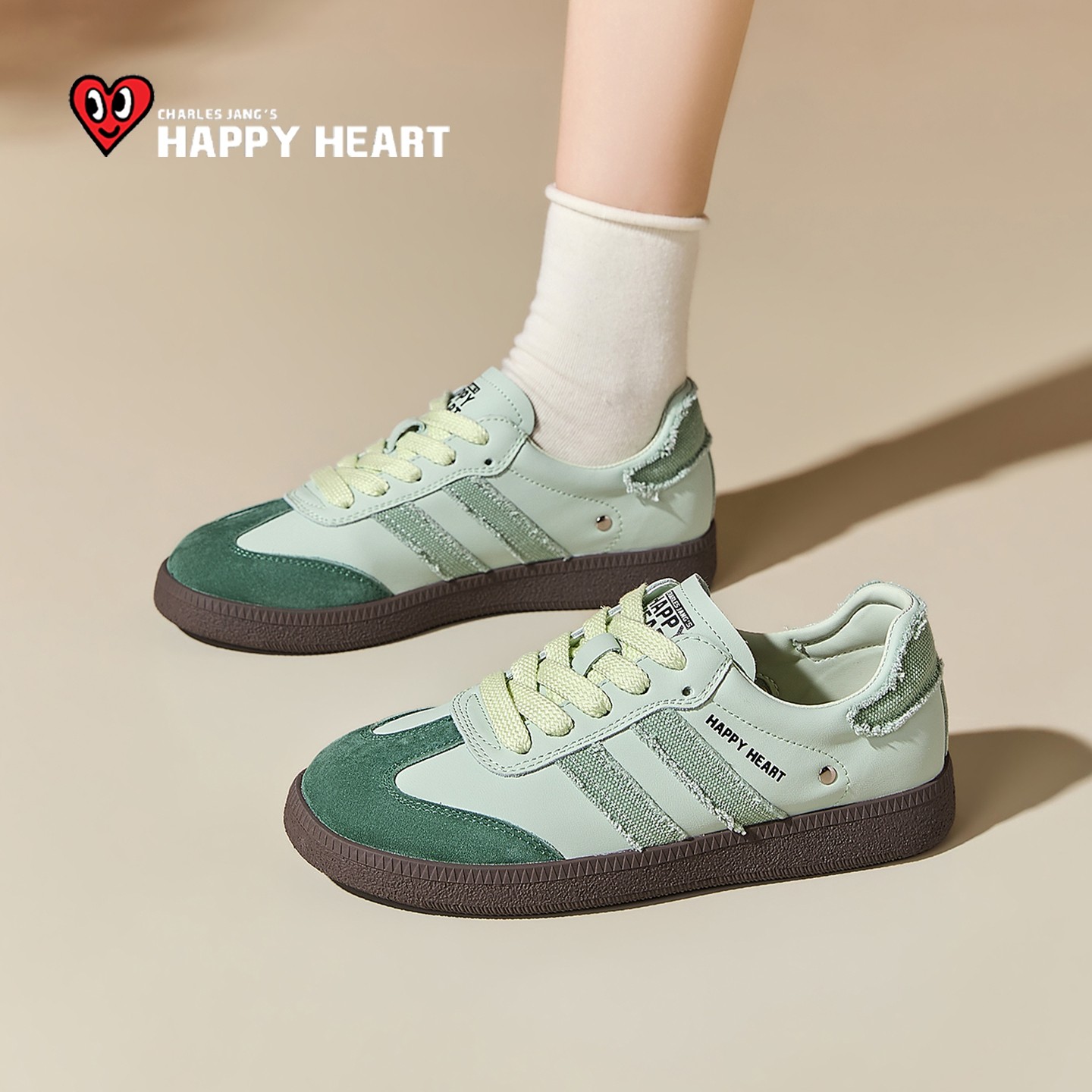 查尔斯桃心绿色德训鞋女款2026春季新款平底阿甘鞋运动鞋百搭女鞋,淘宝优惠券,粉丝福利购,淘宝优惠卷