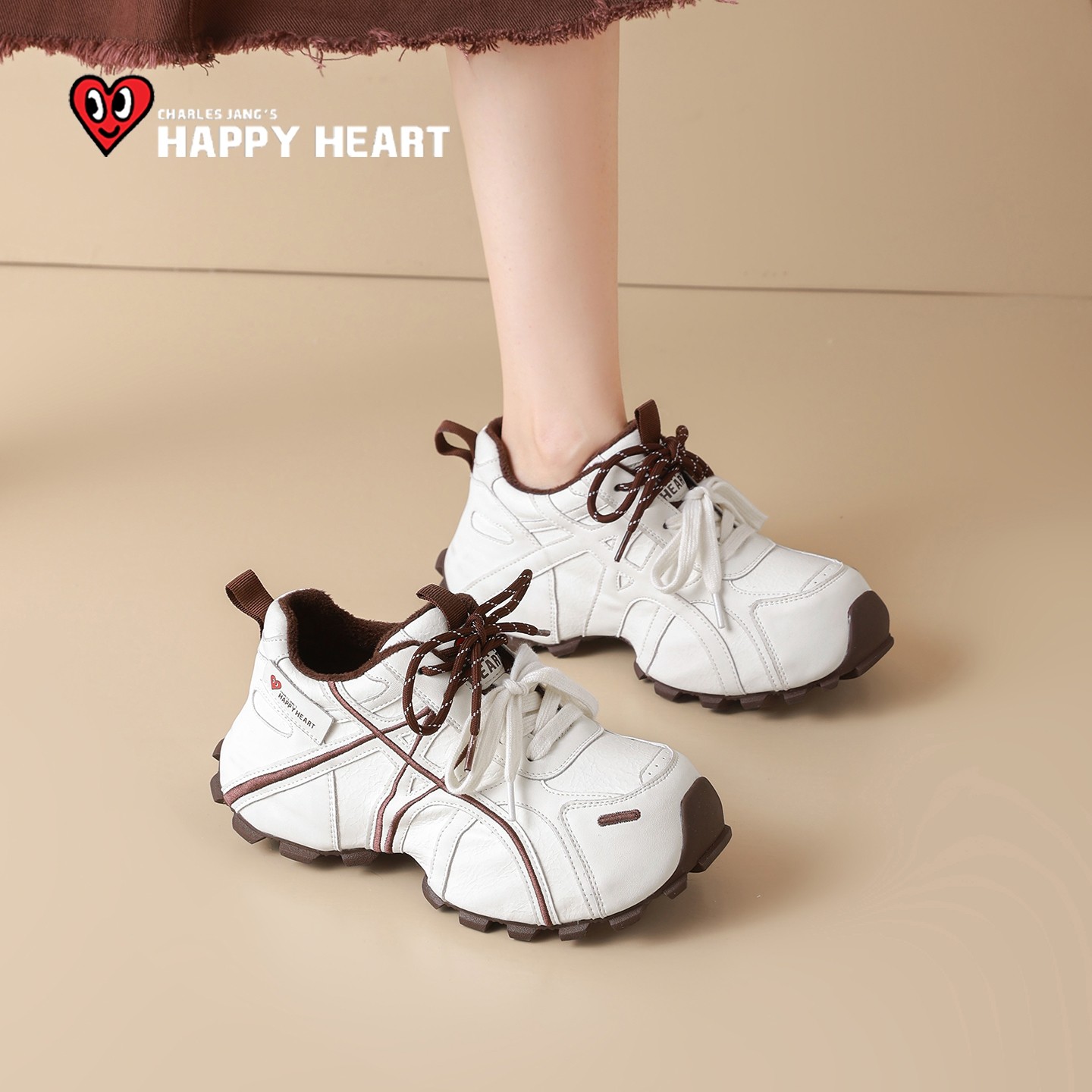 查尔斯桃心厚底增高加绒老爹鞋女款2025冬季新款女鞋白色运动鞋子,淘宝优惠券,粉丝福利购,淘宝优惠卷