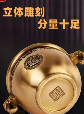纯黄铜象鼻招财h缸客厅办公室聚宝盆黄铜米缸香炉摆件乔迁开业礼