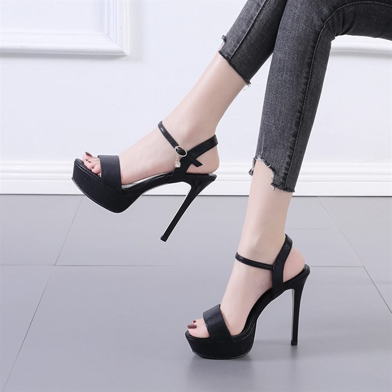 夏季新款金色礼仪晚礼凉鞋t女12cm细跟防水台模特走秀高跟鞋跳舞 - 图2