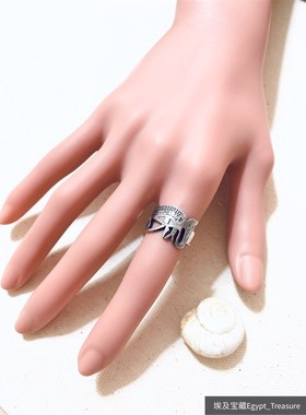 预埃及银饰荷露斯之眼壁画浮雕手工925银戒 古埃及艺术 对戒