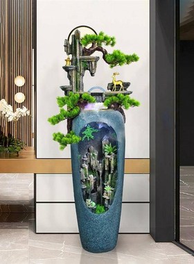 客厅落地流水生财摆件玄关家居招财装饰假山迎客S松喷泉循环水景