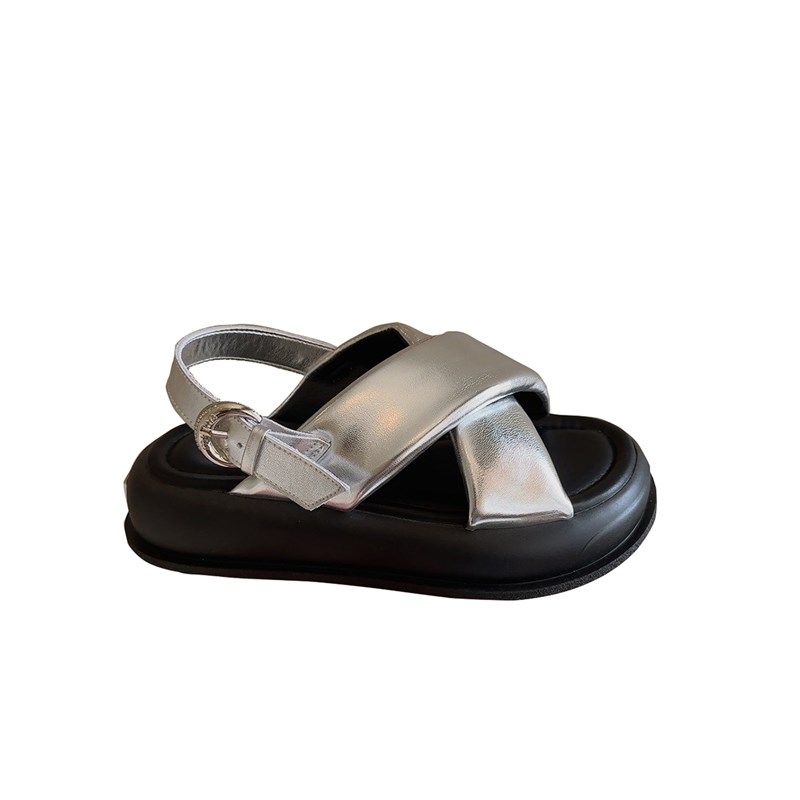 丑魅儿 一字扣露趾交叉凉鞋女2024夏季新款百搭厚底运动沙滩鞋,淘宝优惠券,粉丝福利购,淘宝优惠卷