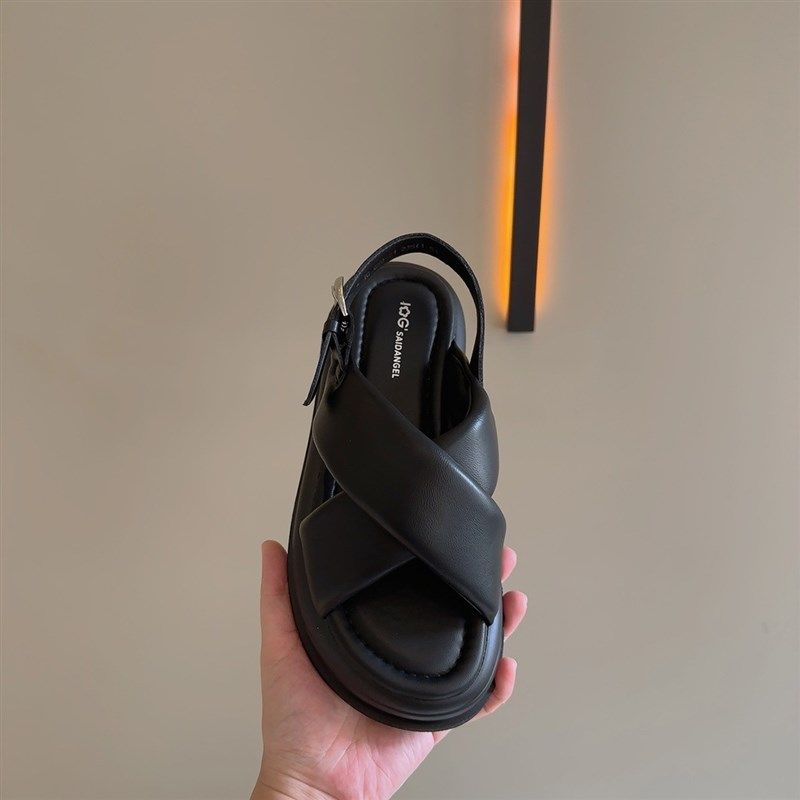 丑魅儿 一字扣露趾交叉凉鞋女2024夏季新款百搭厚底运动沙滩鞋,淘宝优惠券,粉丝福利购,淘宝优惠卷