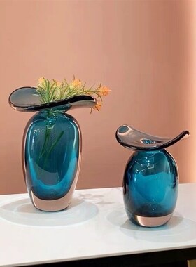 高端家居轻奢花边厚重琉璃软装饰品客厅餐桌玻璃插花器摆件