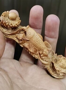 小叶紫檀如意手把件实木雕刻莲花木雕工艺品中式传统家居吉祥挂件