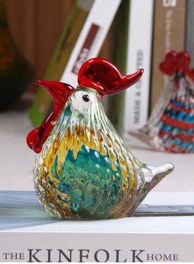 书柜装饰纯手工古法琉璃珍珠鸡摆件复古玻璃居家客厅茶几条纹动物