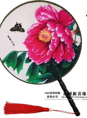 双面团扇宫扇中国风古典圆扇女式绢扇折扇女古风汉服舞蹈女扇子