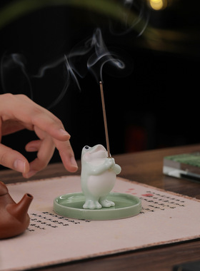 稀缺质感可爱卡通青蛙香插桌面摆件客厅玄关办公室创意陶瓷线香香