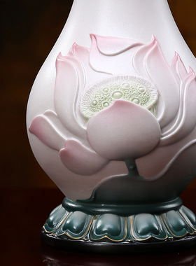 稀缺质感陶瓷莲花瓶家用客厅插花佛堂花瓶摆件观音净瓶佛前供奉