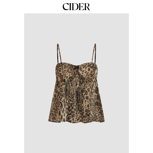 CIDER美式方领豹纹印花蝴蝶结辣妹吊带背心上衣114521512 - 图3