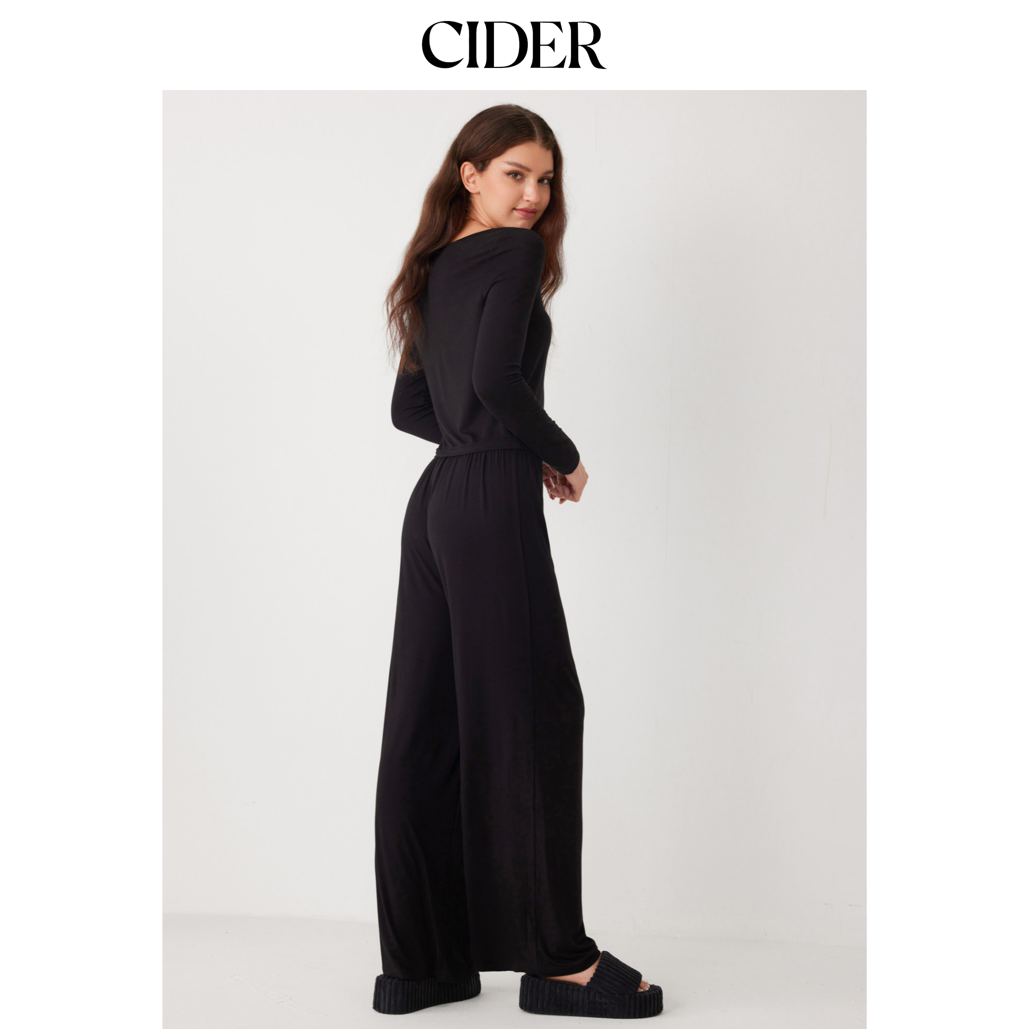 CIDER 长袖纽扣上衣+中腰长裤家居服套装 女装102750789,淘宝优惠券,粉丝福利购,淘宝优惠卷