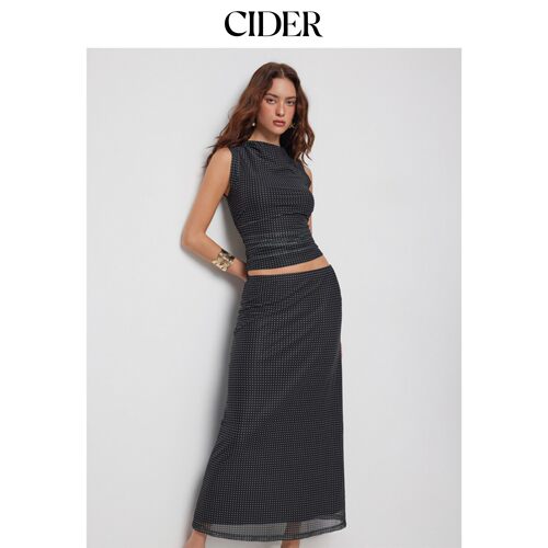 CIDER网纱波点褶皱上衣搭配中腰鱼尾长裙套装115030812 - 图1