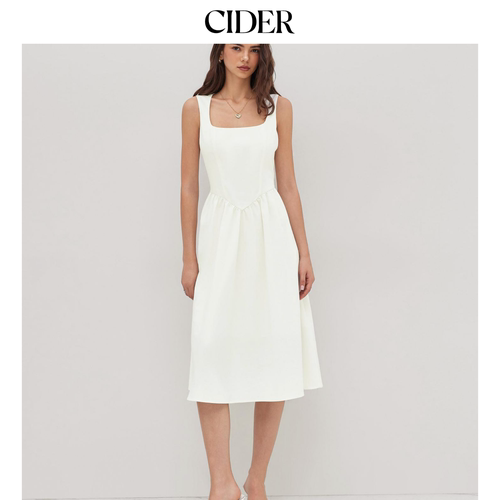 【明星同款】CIDER夏季毕业穿搭荷叶边中长款方领连衣裙114498574 - 图0