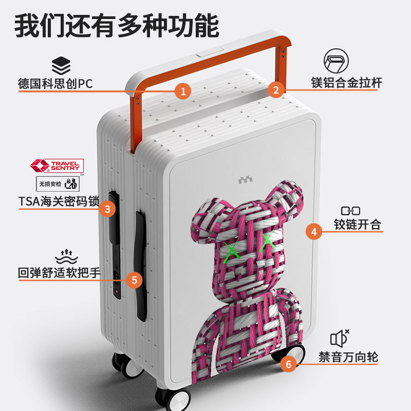 暴力编织熊行李箱20寸登机高颜值2025新款24男中置宽拉杆旅行箱女 - 图1