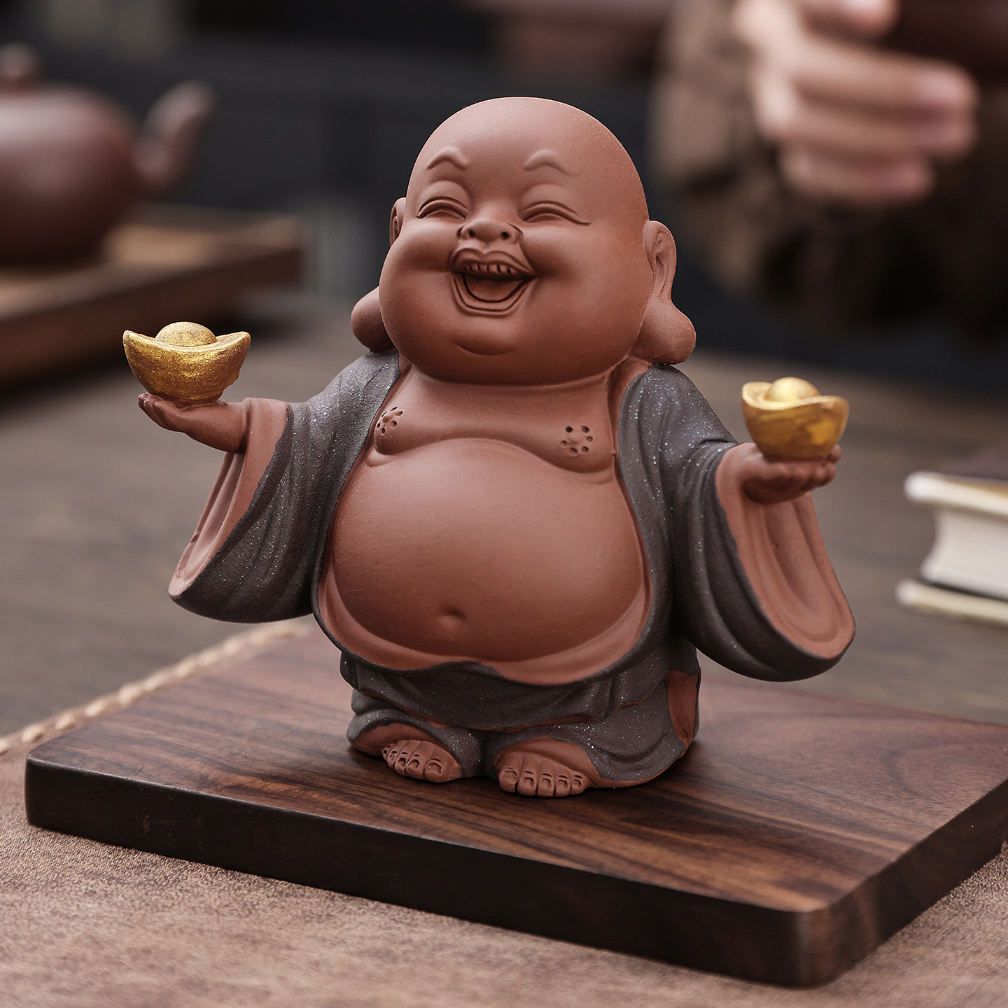 创意紫砂弥勒佛摆件笑口常开招财进宝茶室家居桌面装饰品中式禅意,淘宝优惠券,粉丝福利购,淘宝优惠卷