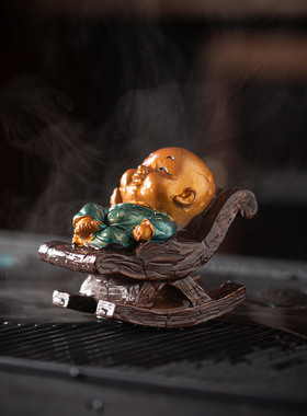 树脂工艺品创意摇椅个性变色小和尚茶宠摆件茶桌装饰品茶具配件