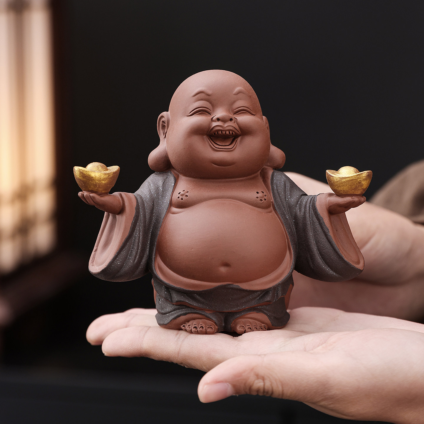 创意紫砂弥勒佛摆件笑口常开招财进宝茶室家居桌面装饰品中式禅意,淘宝优惠券,粉丝福利购,淘宝优惠卷