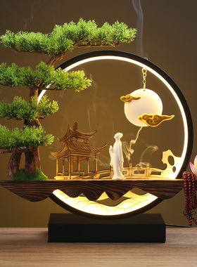 新中式笑佛像摆件灯圈小夜灯家居玄关装饰品客厅办公室开业礼品