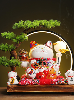 创意招财猫摆件店铺开业礼品收银台自动招手摇手陶瓷特大号发财猫