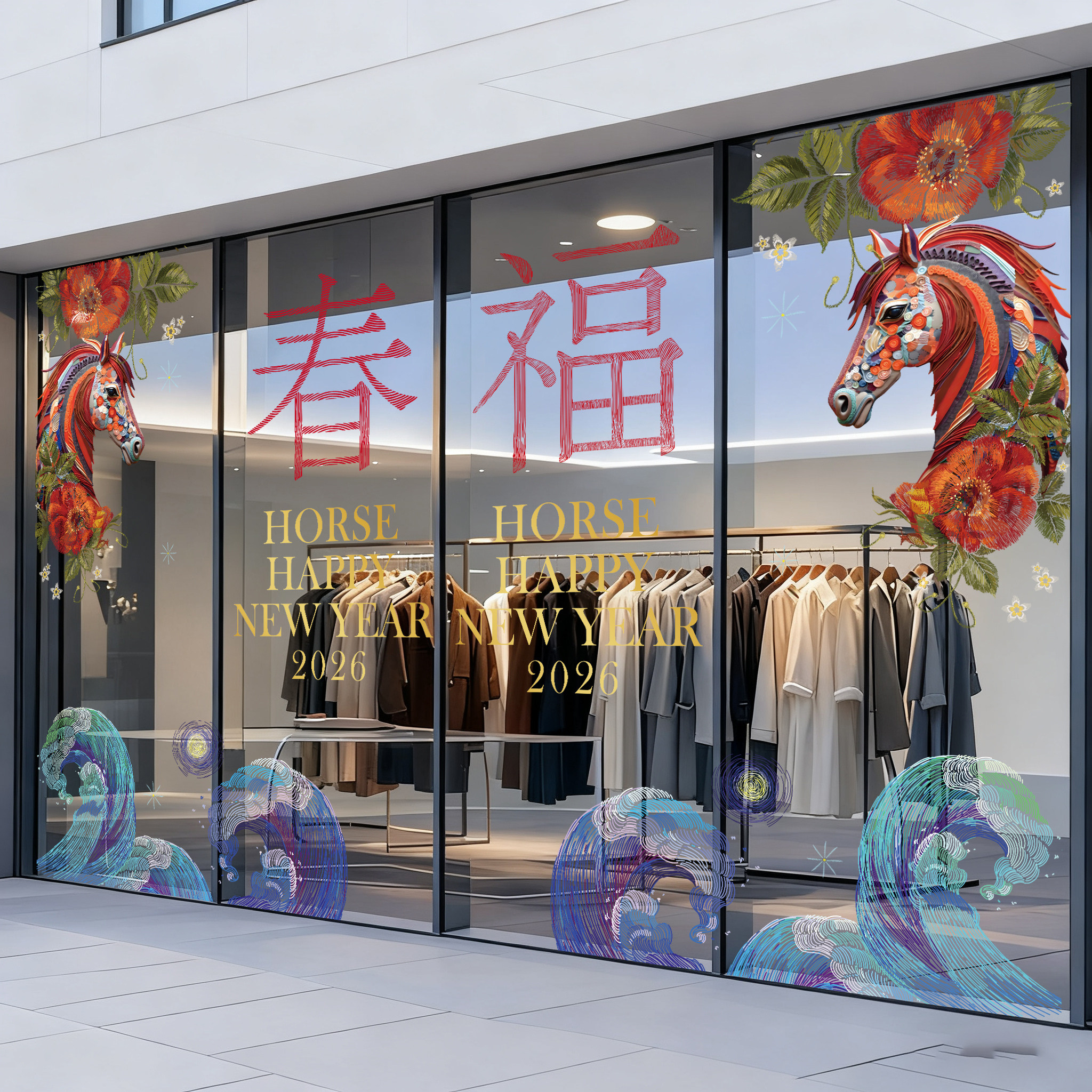 新年场景布置玻璃贴马年窗贴高级感轻奢2026春节氛围装饰静电贴纸,淘宝优惠券,粉丝福利购,淘宝优惠卷