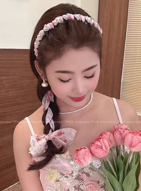 碎花飘带发箍女日常外戴头饰高颅顶绑发一体头箍编发丝巾发带发卡