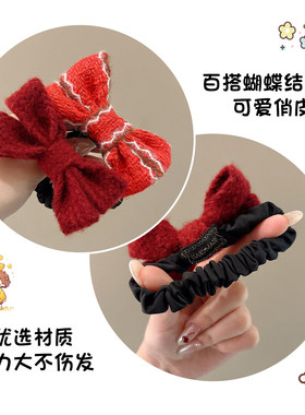 新年红色蝴蝶结发绳女童丸子头发圈高弹力皮筋扎头发头绳儿童发饰