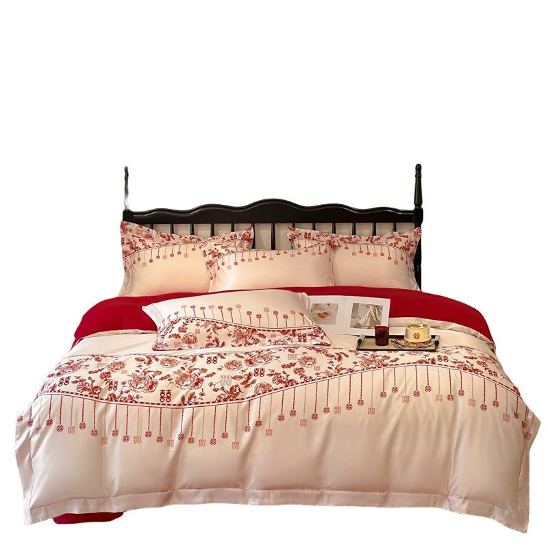 新中式喜字结婚四件套红色新y婚床单被套婚庆床上用品婚房陪嫁,淘宝优惠券,粉丝福利购,淘宝优惠卷