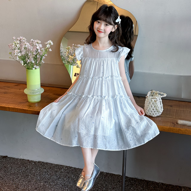 Girls' new 2025 summer children's mid-large children's internet celebrity fashionable Korean sweet girl Feifeisle sleeve princess dress Girls' new 2025 summer children's mid-large children's internet celebrity fashionable Korean sweet girl Feifeisle sleeve princess dress