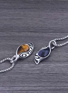 虎眼石钛钢男士项链不锈钢吊坠不掉色欧美饰品 嘻哈小众个性潮