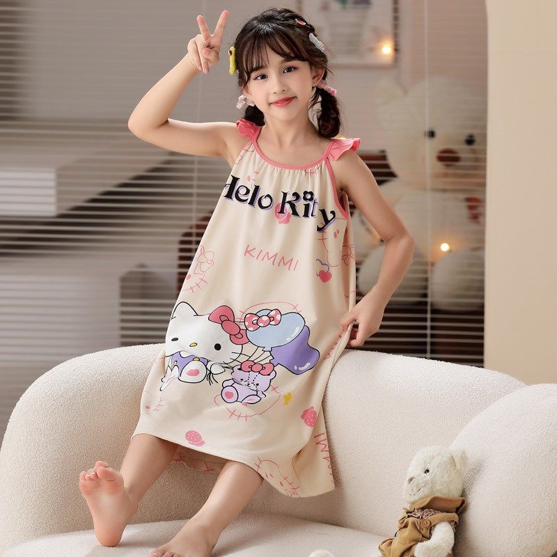 夏季吊带裙女童睡裙儿童薄款印花卡通家居服小女孩宝宝睡衣玉桂狗,淘宝优惠券,粉丝福利购,淘宝优惠卷