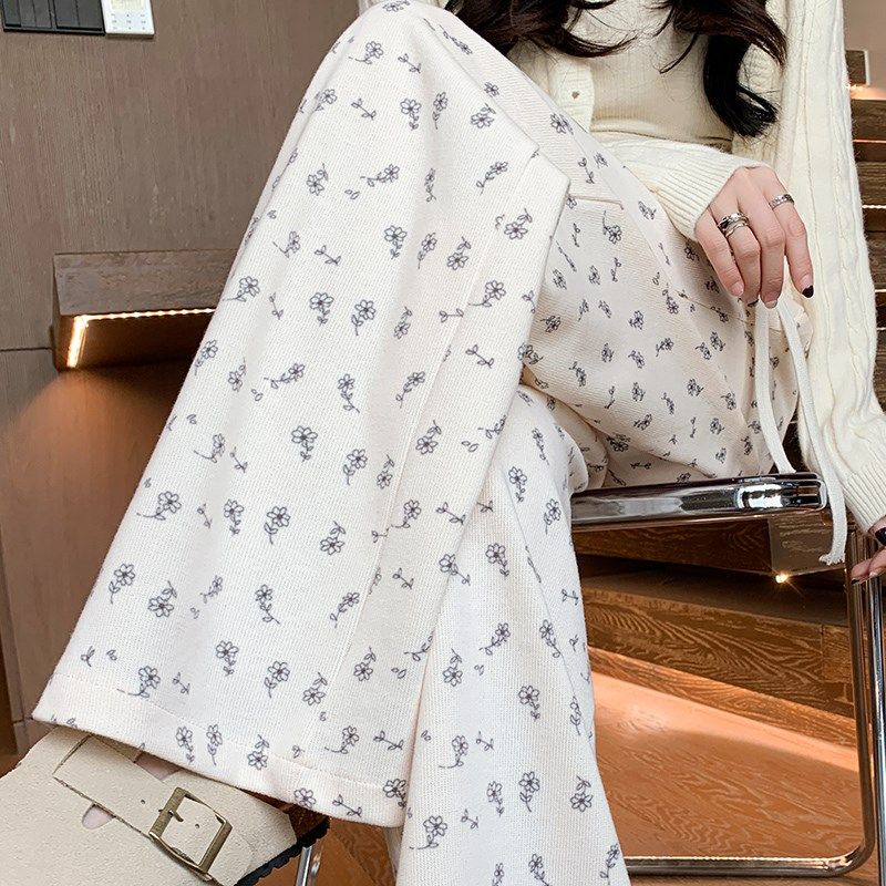 孕妇裤子夏季新款外穿冰丝阔腿裤薄款碎花雪纺直筒长裤抽绳拖地裤,淘宝优惠券,粉丝福利购,淘宝优惠卷