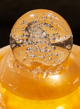 聚宝盆风水球流水摆件米黄玉开业工艺礼品加湿流水喷泉办公室客厅