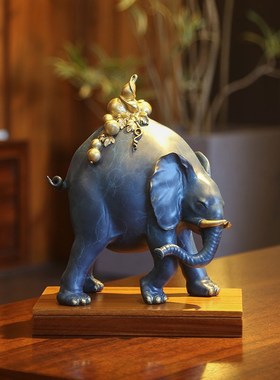彩铜大象摆件福象中式家居客厅办公室桌面装饰品开业乔迁礼品