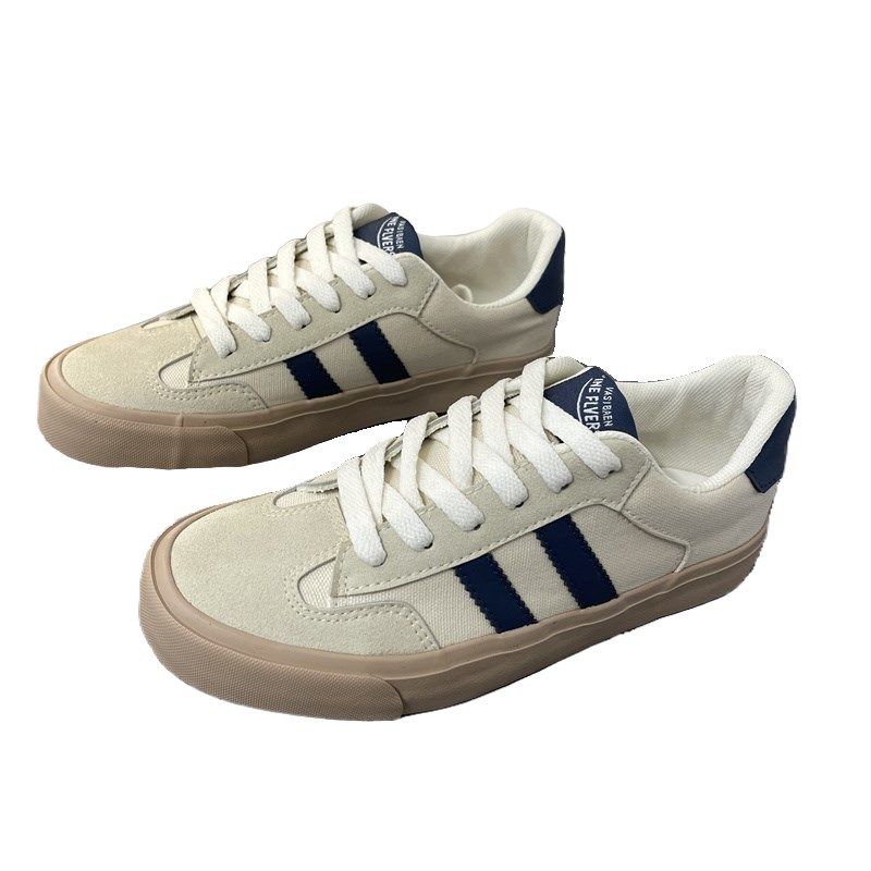 春季超火百搭奶油板鞋圆头系带条纹平底休闲男女帆布鞋韩版德训鞋,淘宝优惠券,粉丝福利购,淘宝优惠卷