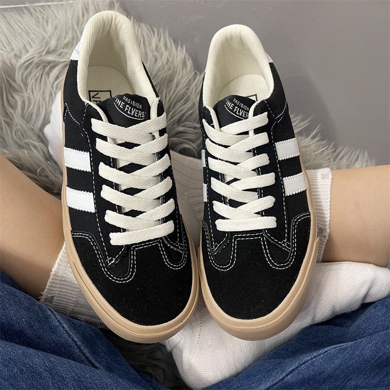 春季超火百搭奶油板鞋圆头系带条纹平底休闲男女帆布鞋韩版德训鞋,淘宝优惠券,粉丝福利购,淘宝优惠卷