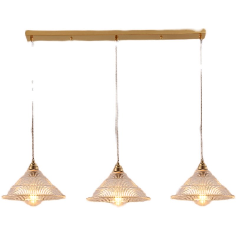 北欧餐厅吊灯三头复古店铺吧台民宿餐桌透明玻璃简约全铜小吊灯 - 图3