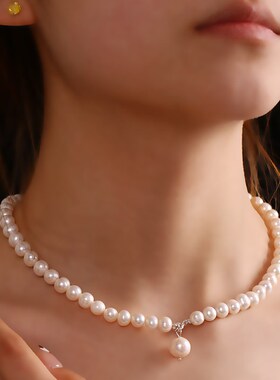 正品天然淡水珍珠项链女款锁骨链颈链时尚简约气质闺蜜母亲节礼物
