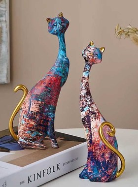 欧式抽象艺术猫咪摆件高级感轻奢高档家居电视柜酒柜客厅玄关装饰