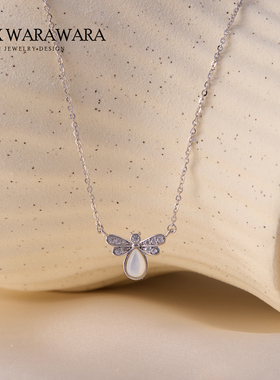 蝴蝶结猫眼石项链女轻奢小众简约