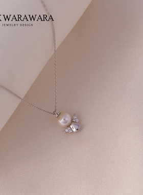 可爱小天使珍珠项链吊坠银锁骨链