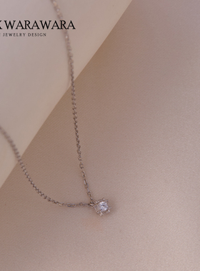 四爪镶钻项链女纯银锁骨链高级感