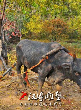 玻璃钢仿铜人物雕塑人力劳动犁地雕塑传统民俗新农村街头小品定做