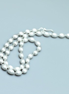 重工拉丝椭圆串珠项链女小众高级感轻奢银球叠戴锁骨链珍珠毛衣链