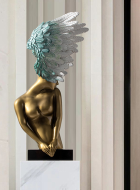 轻奢北欧艺术天使翅膀人物雕塑摆件现代酒店售楼处样板房软装摆设