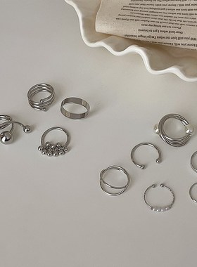 不规则叠戴素圈戒指套装t女设计感小众独特气质简约百搭指环戒子