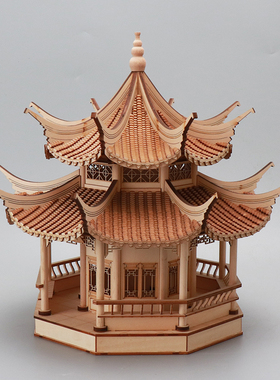 现代新中式创意古建筑八角凉亭家居客厅玄关软装饰品电视酒柜摆件