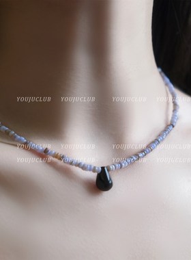 YOUJUclub-晚夜微雨 新中式串珠项链锁骨链天然石蓝色颈链民族风